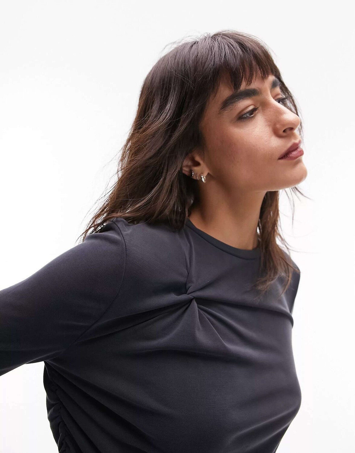 

Сланцевый топ из купро с длинными рукавами и узлом Topshop