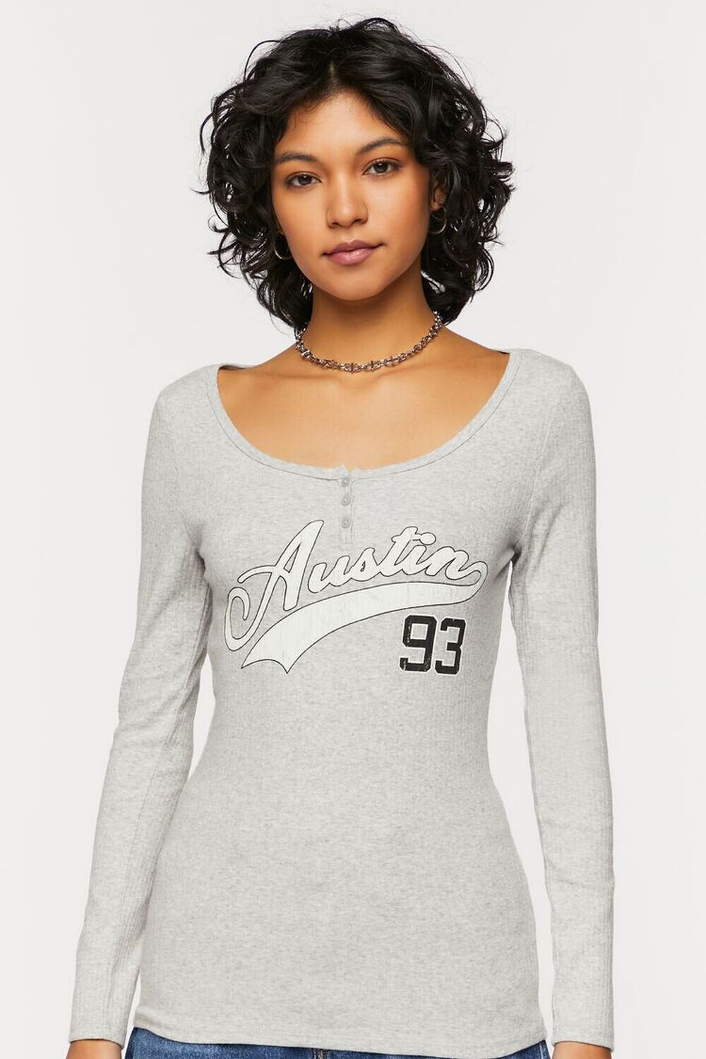 

Футболка Hethered Austin с рисунком Henley Forever 21, серый