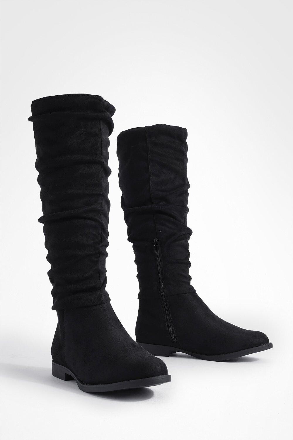 

Широкие сапоги до колена со сборками boohoo, черный