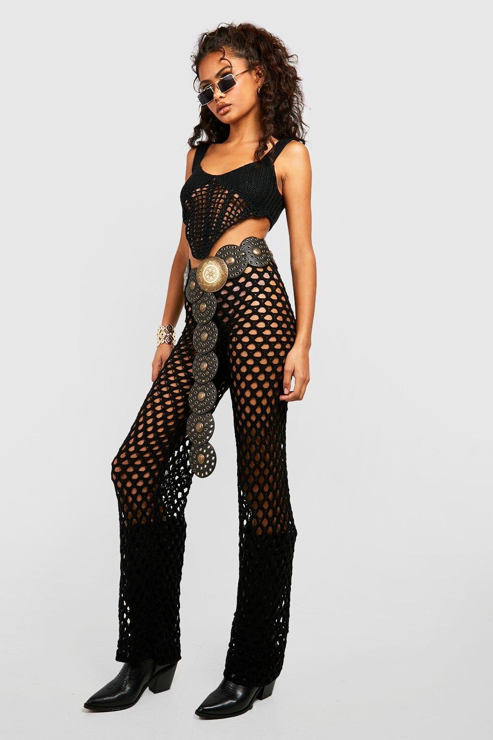 

Широкие брюки в сетку крючком Boohoo, черный