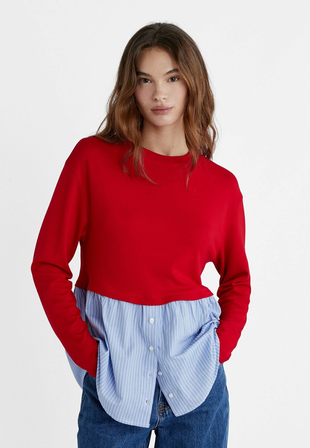 

Футболка с длинным рукавом Contrasting Stradivarius, красный