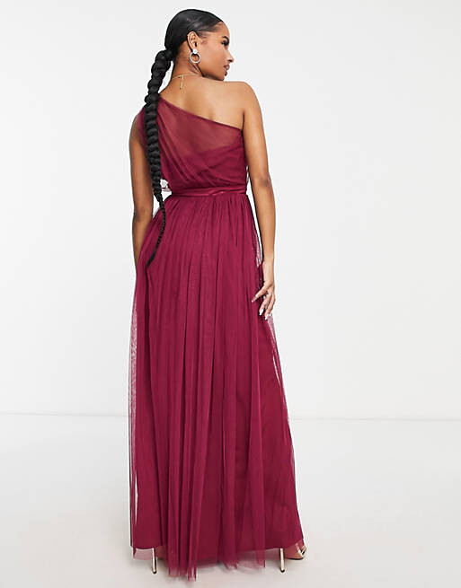 

Красное сливовое платье макси на одно плечо из тюля Anaya Petite Bridesmaid, Красный