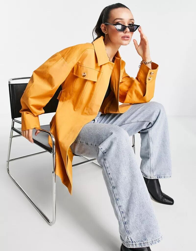 

Оранжевая куртка-рубашка с овальными рукавами Topshop