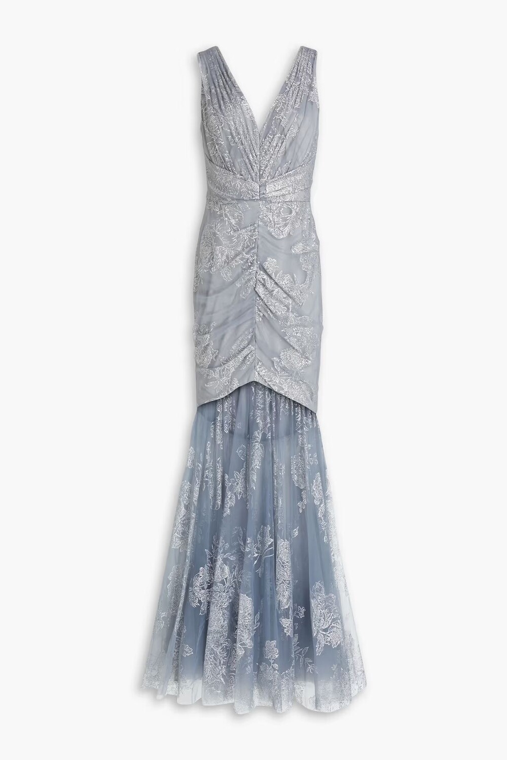 

Платье из блестящего тюля со сборками Marchesa Notte, серый