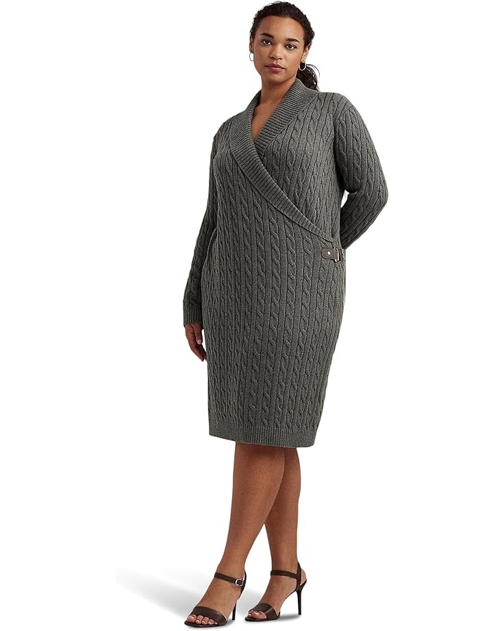 

Платье LAUREN Ralph Lauren Plus Size Cable-Knit Buckle Trim Sweaterdress, серый
