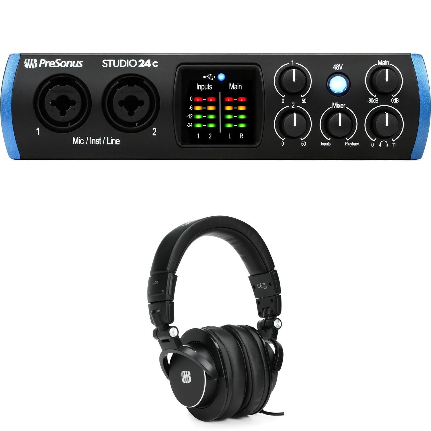

Новый аудиоинтерфейс PreSonus Studio 24c USB-C и наушники