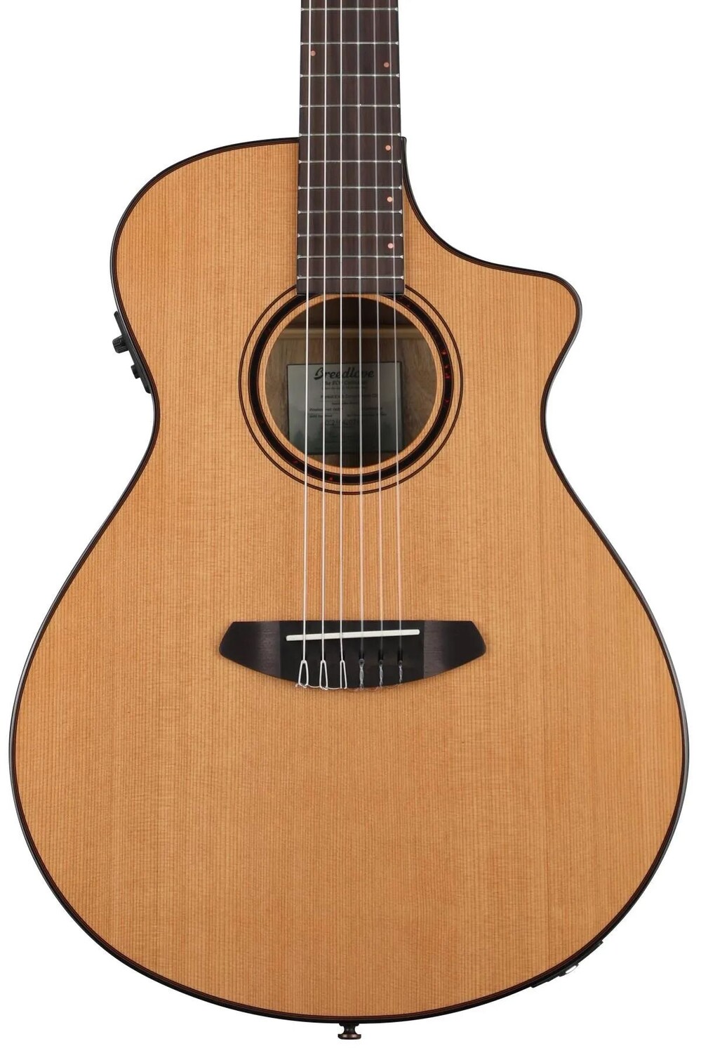 

Акустическая электрогитара Breedlove ECO Pursuit Exotic S Concert CE с нейлоновыми струнами - красный кедр-миртлвуд