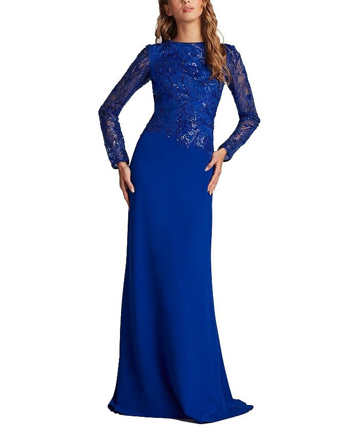

Платье из крепа с вышивкой бисером Tadashi Shoji Ren, синий