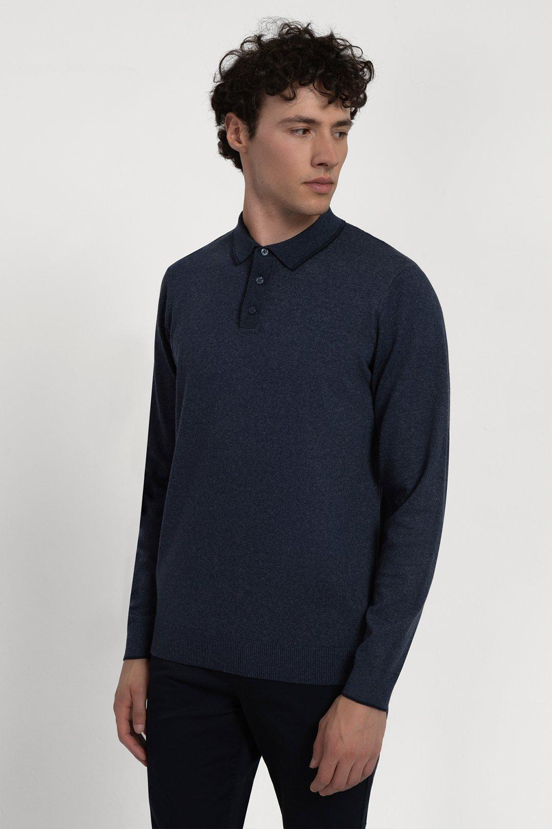Трикотажная футболка-поло с длинными рукавами из переработанного материала Larsson & Co, синий рубашка поло с длинными рукавами lyle