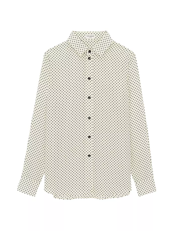 Классическая рубашка из крепдешина в горошек Saint Laurent, белый