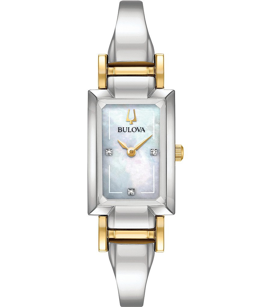 цена Bulova Женские классические кварцевые аналоговые двухцветные часы-браслет из нержавеющей стали, мультиколор