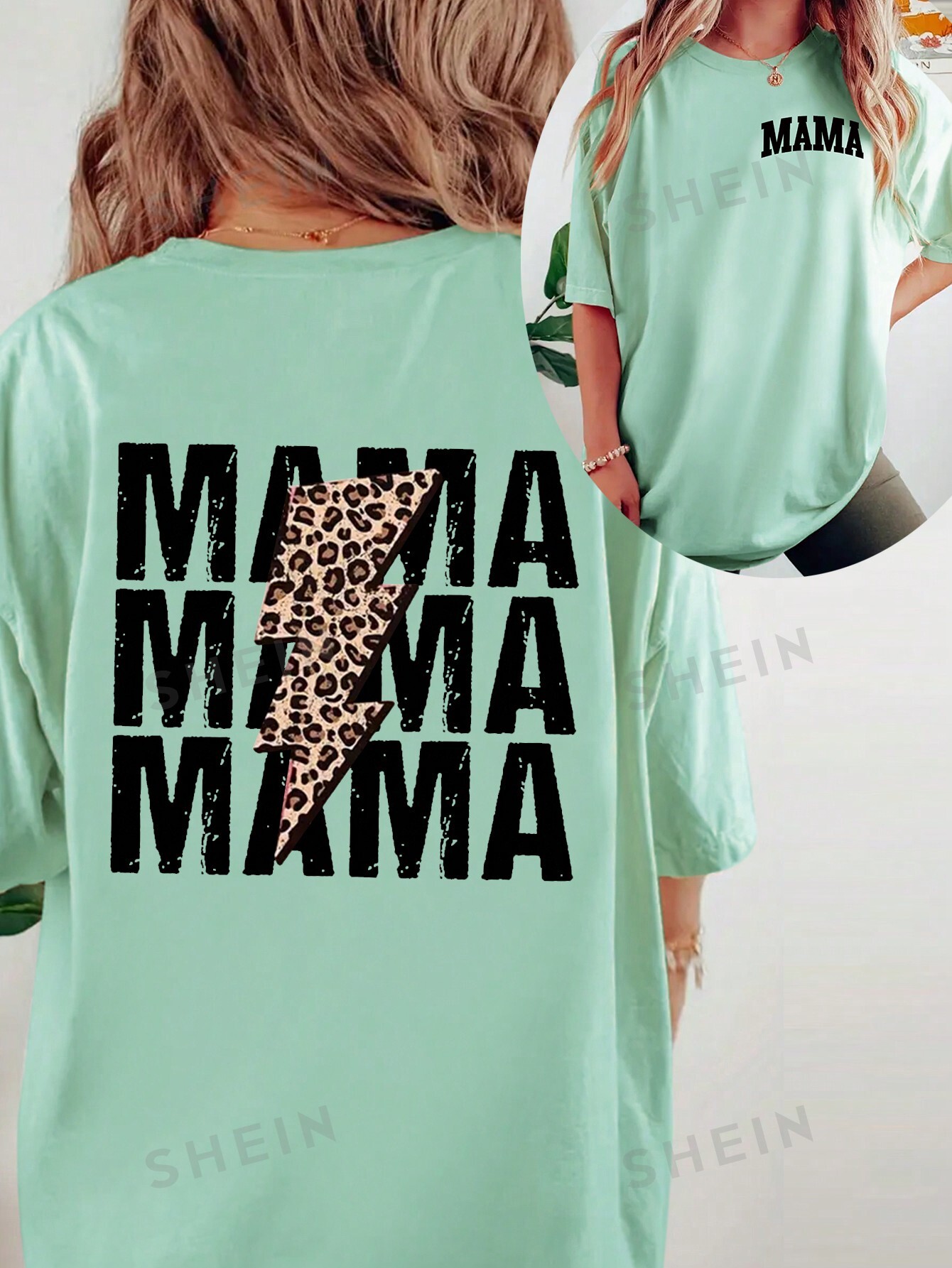 SHEIN LUNE Женская футболка с круглым вырезом и леопардовым принтом, мятно-зеленый