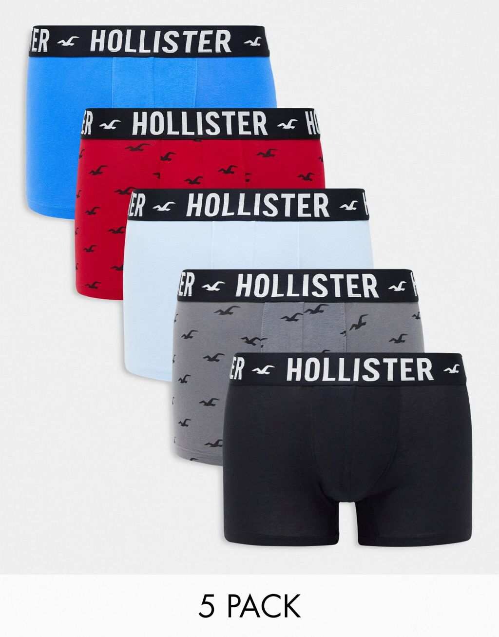 

Комплект из 5 плавок Hollister с однотонным разноцветным логотипом по всей поверхности