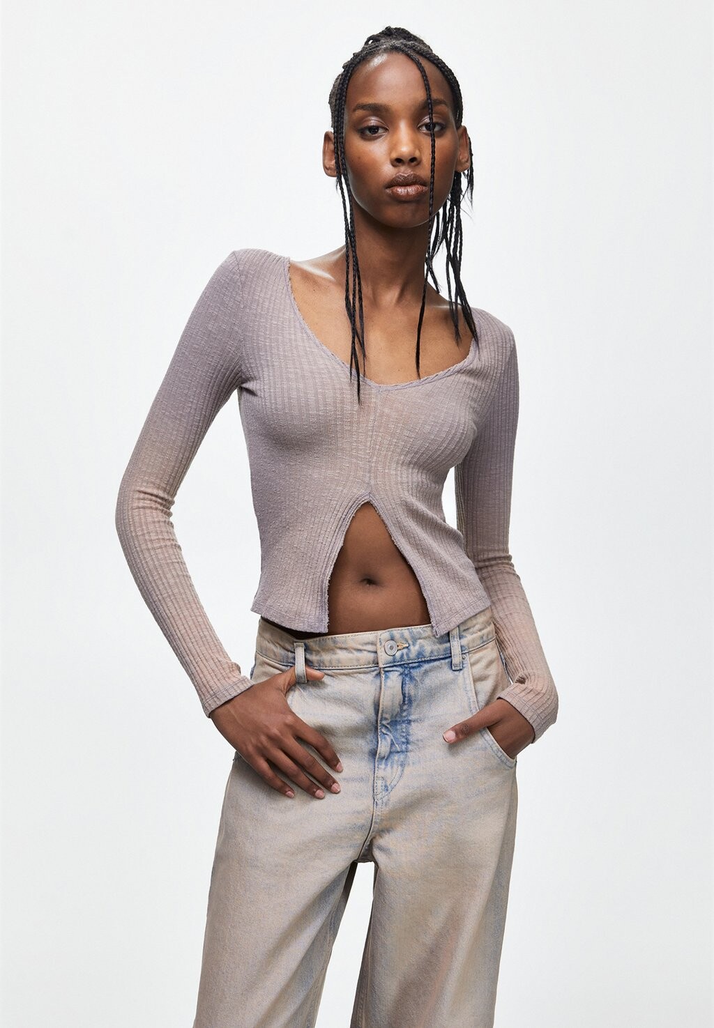 

Рубашка с длинным рукавом WITH OPENING DETAIL PULL&BEAR, цвет pink