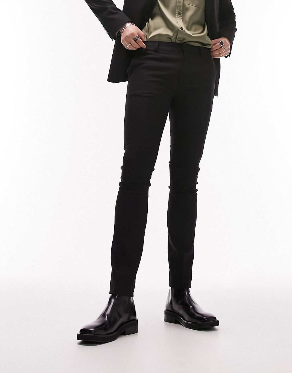 

Черные фактурные костюмные брюки суперскинни Topman, Черный