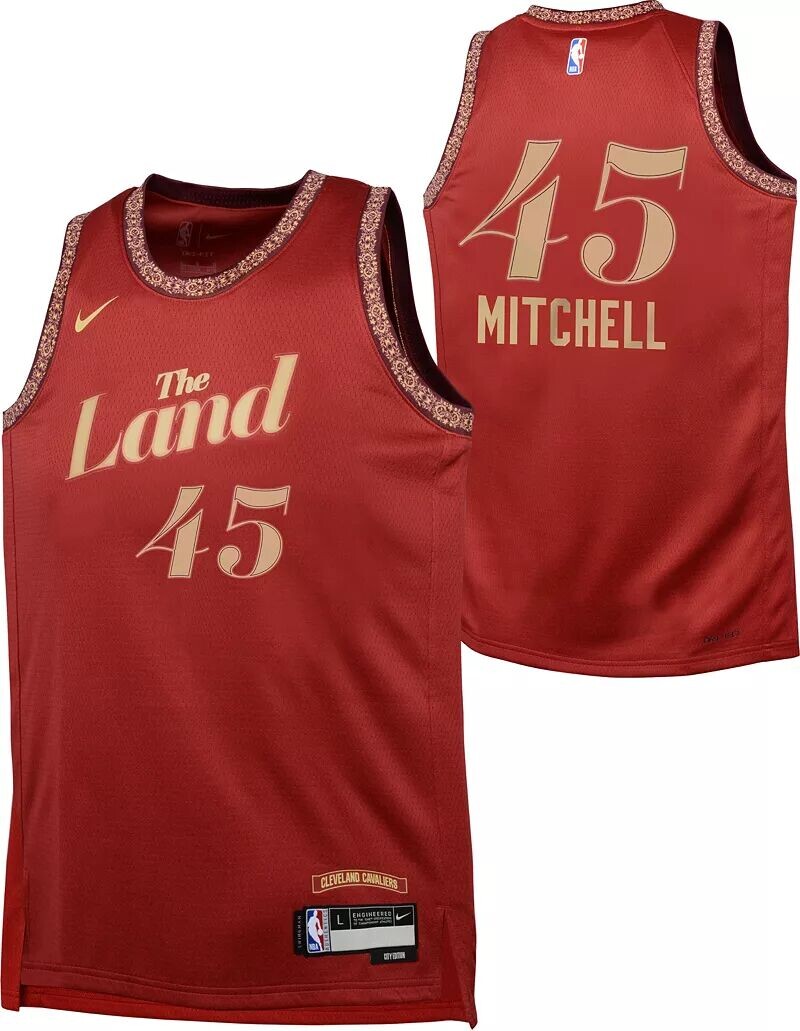 

Nike Youth 2023-24 City Edition Cleveland Cavaliers Donovan Mitchell # 45 Red Swingman Джерси