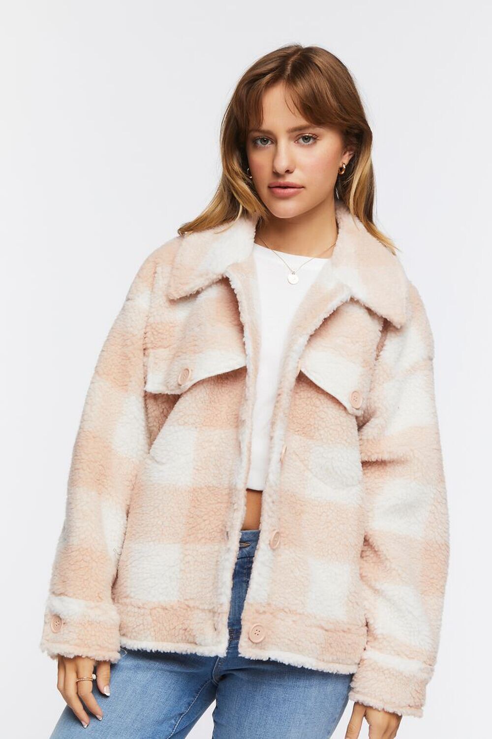 

Клетчатая куртка из искусственного меха Forever 21, розовый