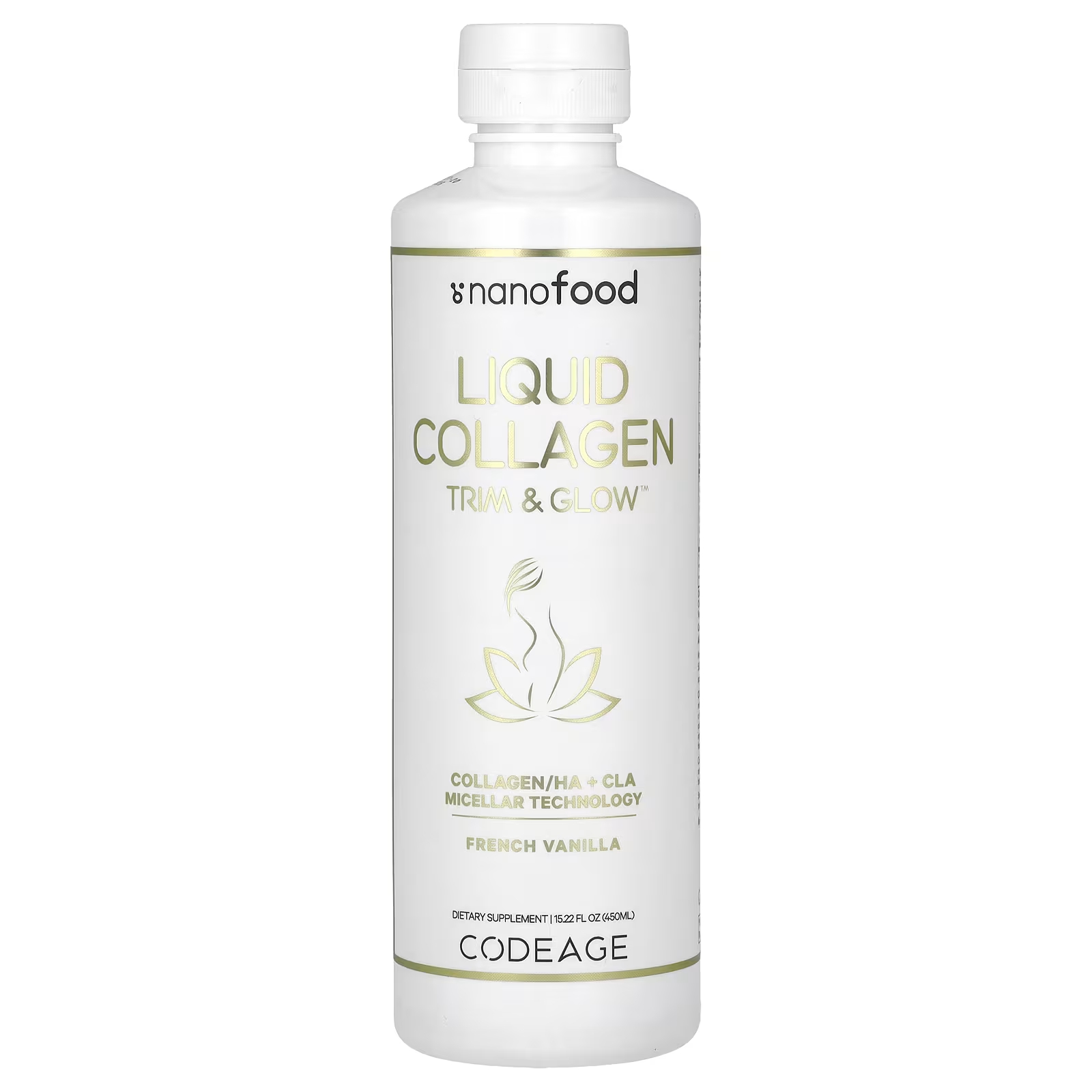 Codeage Nanofood Liquid Collagen Trim & Glow, французская ваниль, 15,22 жидких унции (450 мл) ежедневная формула codeage nanofood для липосомальной доставки незаменимых витаминов омега 3 30 пакетиков