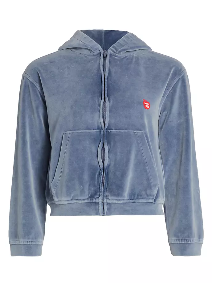 

Бархатное худи на молнии с воротником-стойкой Alexanderwang.T, цвет washed bluestone