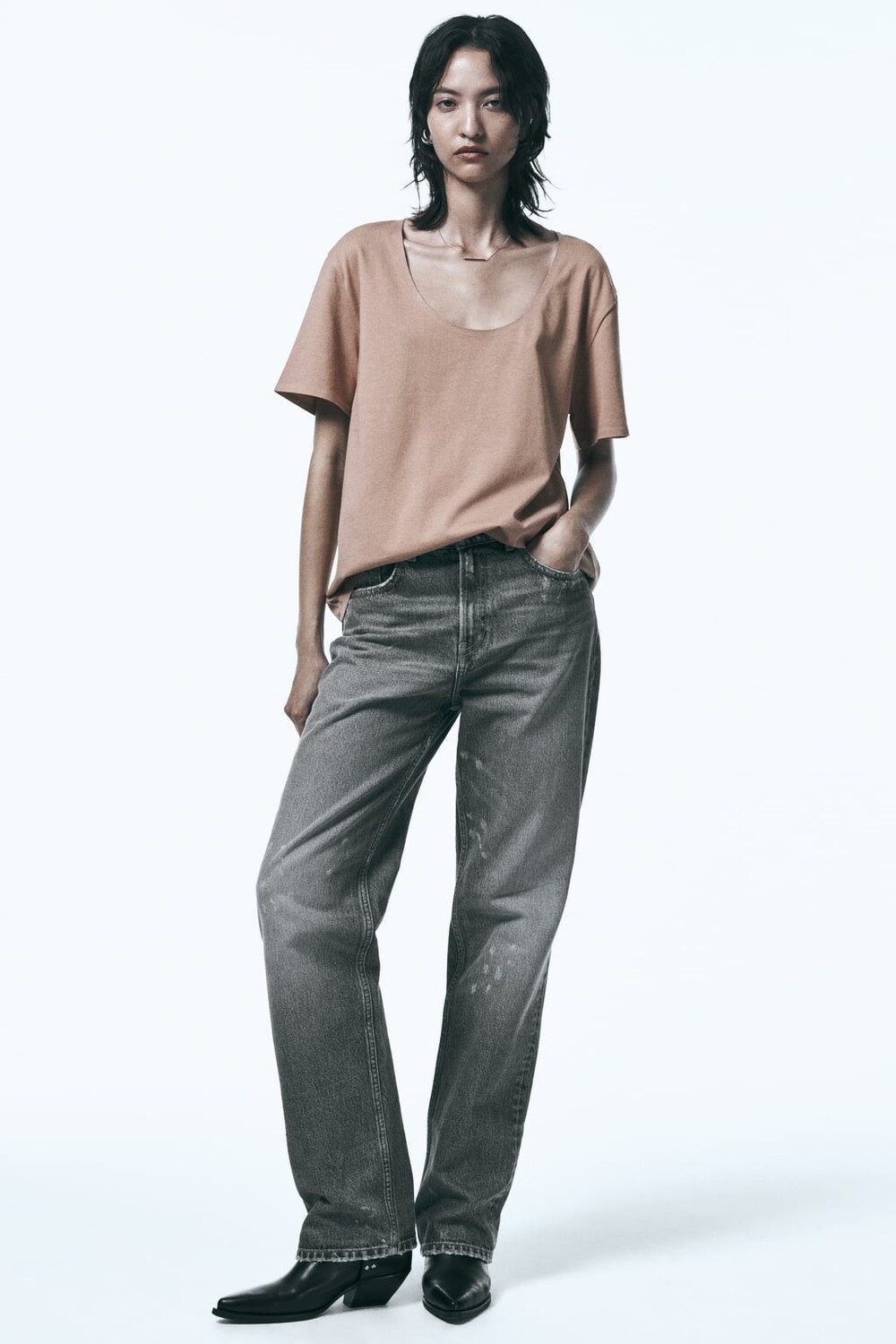 

Футболка с невидимой отделкой ZARA, бежевый