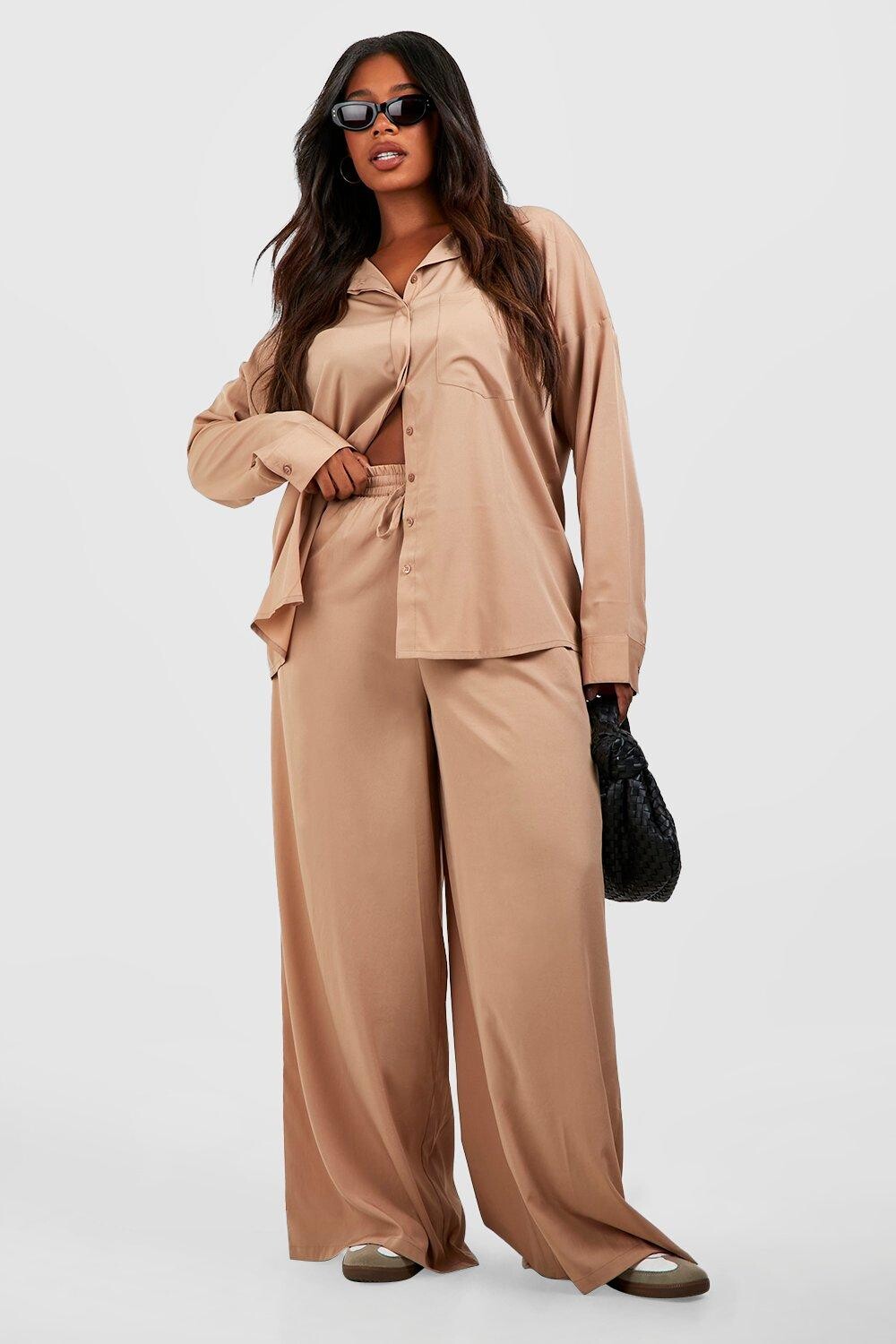 

широкие брюки из ткани Boohoo, бежевый