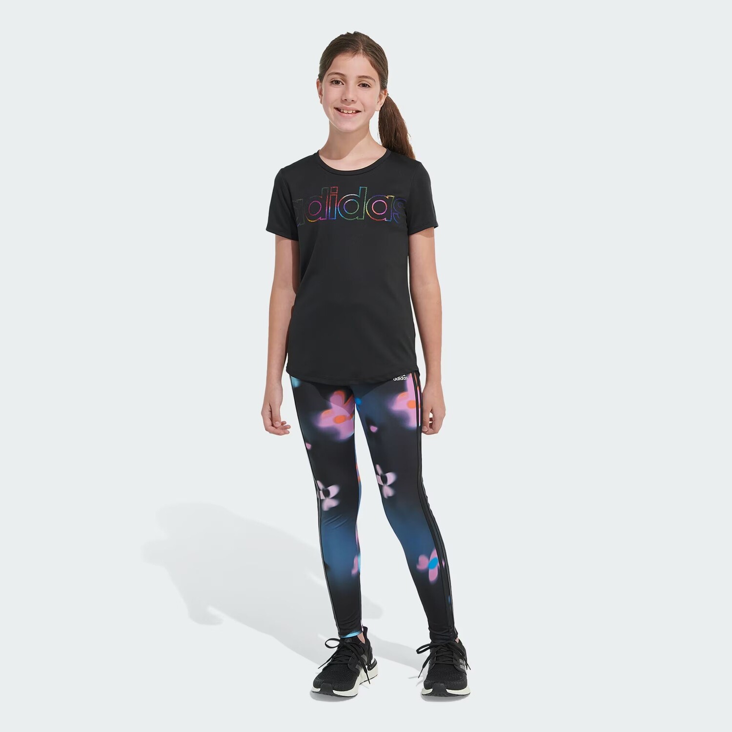 

Колготки с размытым цветочным принтом и сплошным принтом Adidas, Black