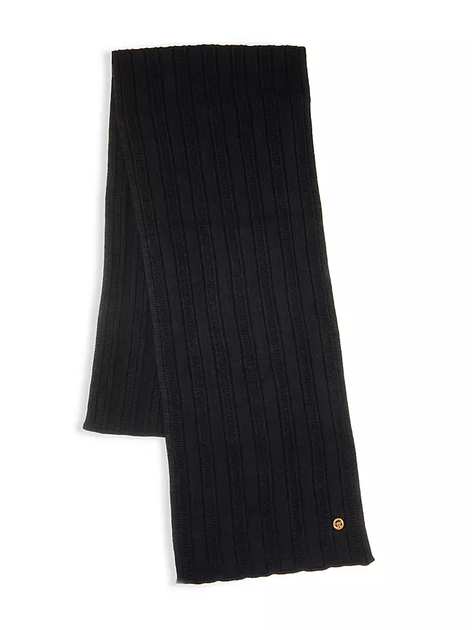 Шерстяной шарф с плоскими рубчиками Versace, черный