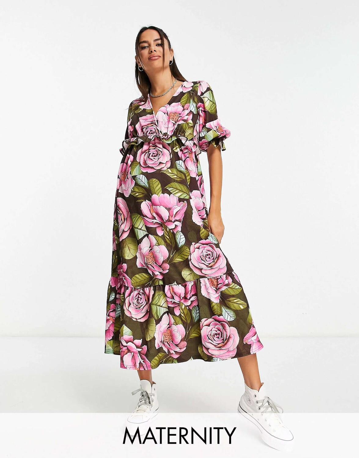 

Розовое платье миди с цветочным принтом River Island, Розовый