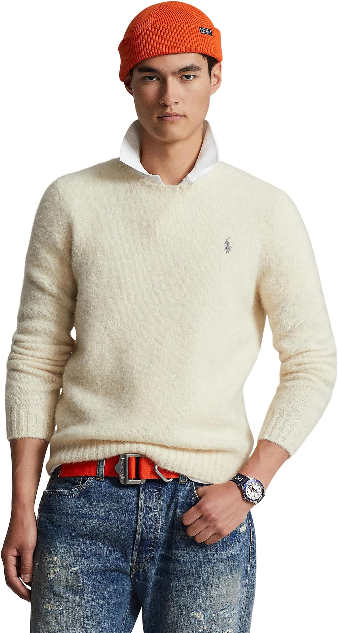Текстурированный свитер с круглым вырезом Polo Ralph Lauren, цвет Peach Cream