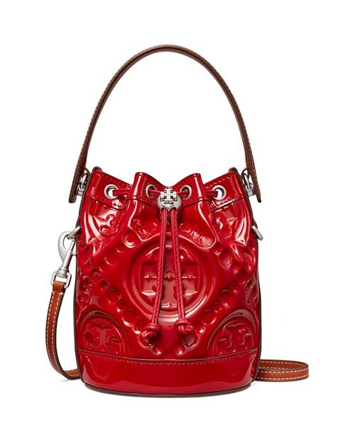 

Миниатюрная сумка-мешок из лакированной кожи с тиснением T Monogram Tory Burch, цвет Red