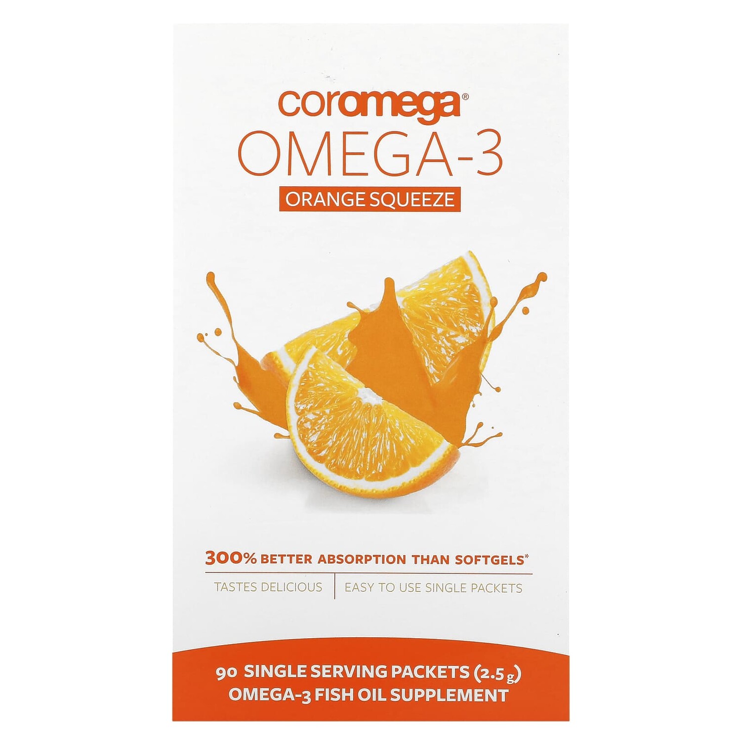 

Омега-3 со вкусом апельсина, 90 пакетиков, 2,5 г каждый, Coromega