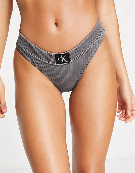 

Черные плавки бикини с завышенной талией в рубчик Calvin Klein