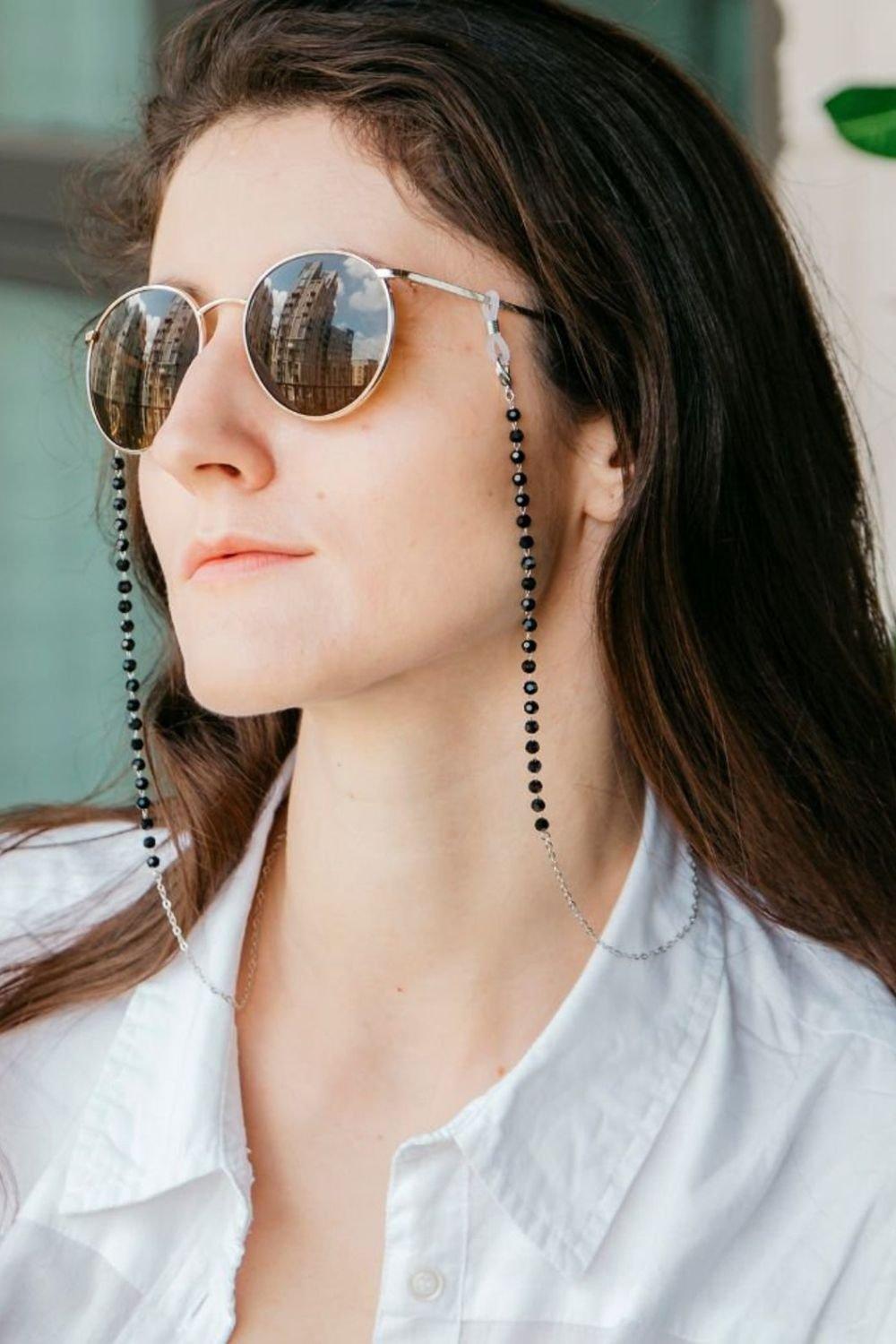 Летние солнцезащитные очки для чтения с черными бусинами, 62 см, ремешок для очков со съемной цепочкой The Colourful Aura, серебро