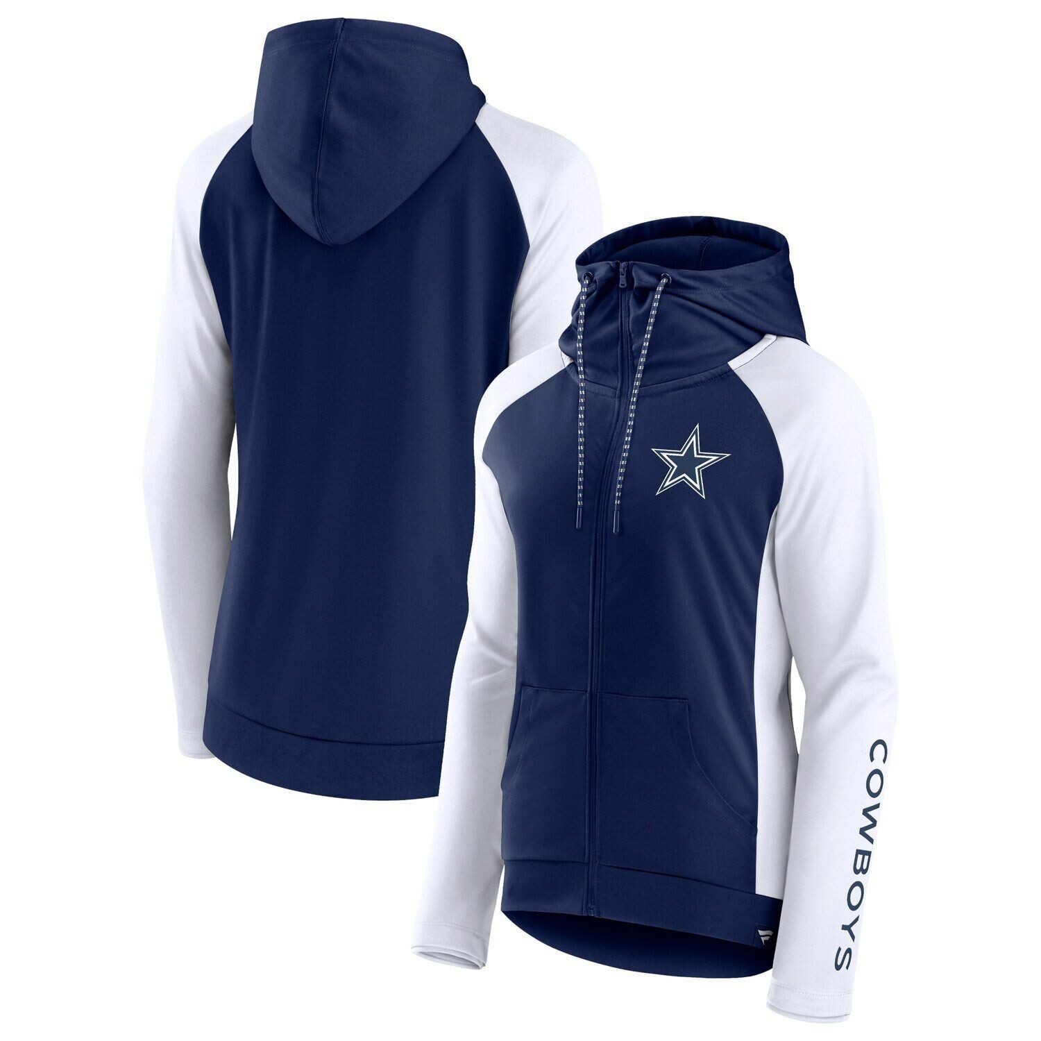 

Женская худи с молнией во всю длину и бело-темно-синим брендингом Fanatics Dallas Cowboys Endaround реглан Fanatics