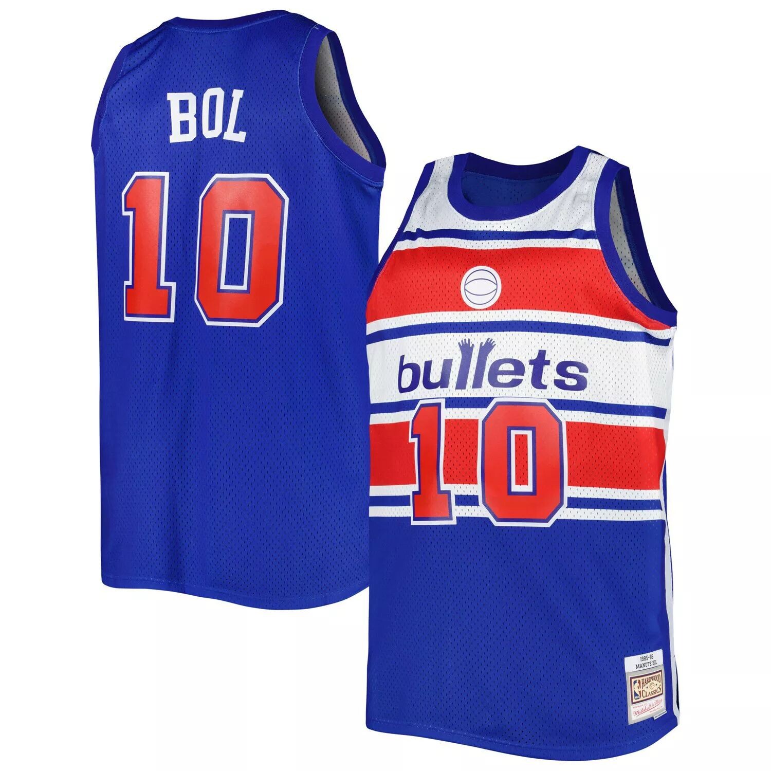

Мужская майка Mitchell & Ness Manute Bol Blue Washington Bullets Big & Tall Hardwood Classics 1985-86 Swingman Джерси