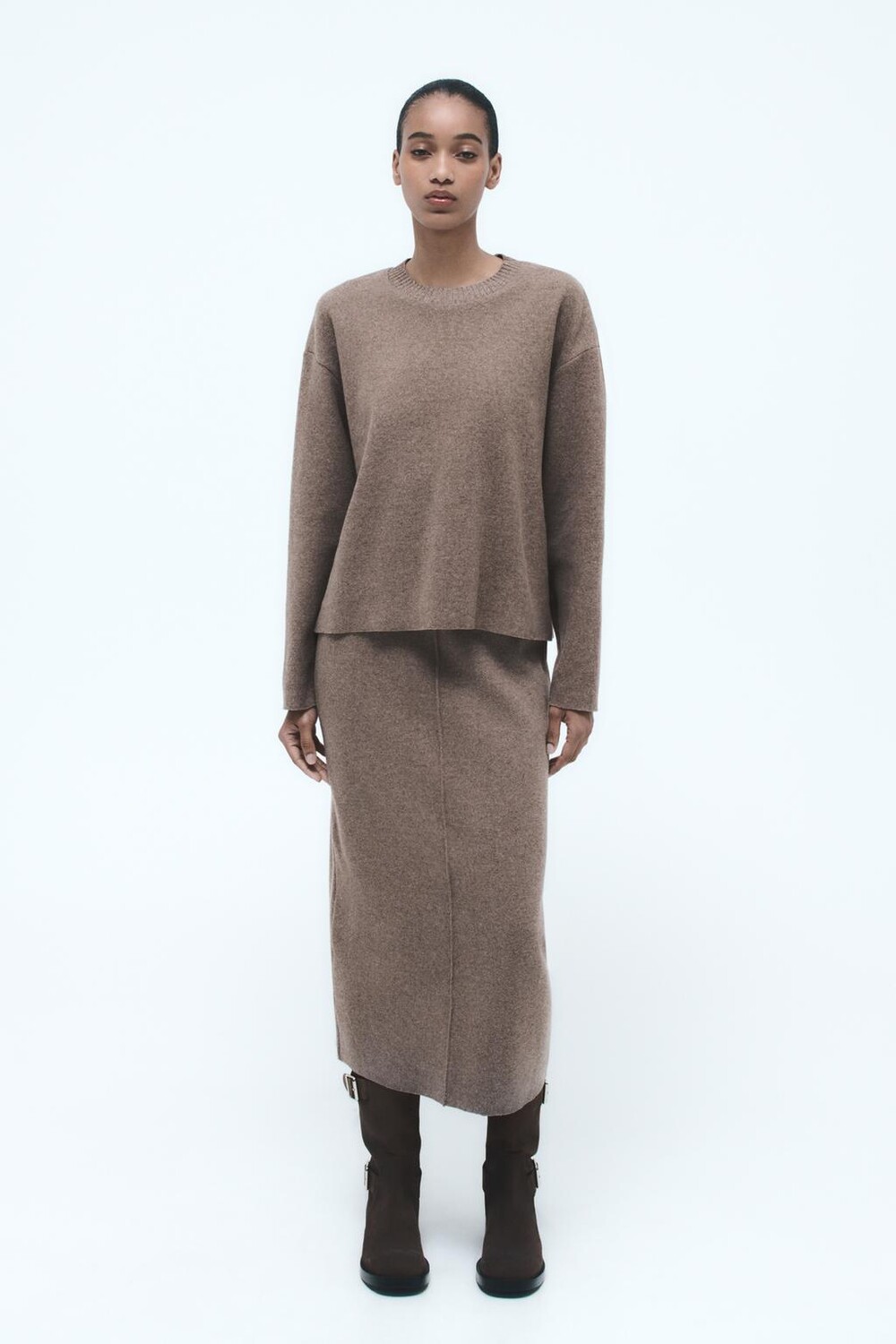 

Мягкая юбка миди ZARA, коричневая энергия