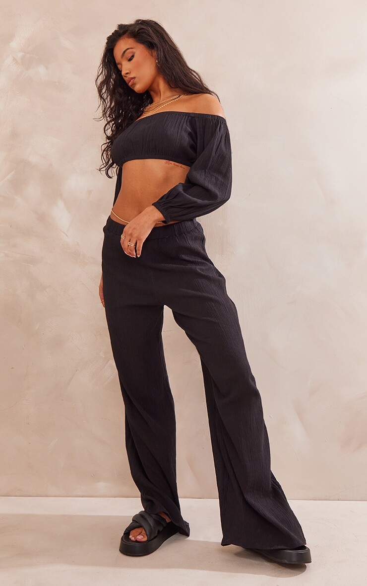

PrettyLittleThing Черные свободные широкие брюки из марли, Черный