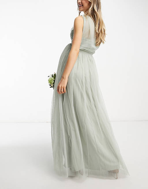 

Зеленое шалфейное платье макси на одно плечо из тюля Anaya With Love Maternity Bridesmaid