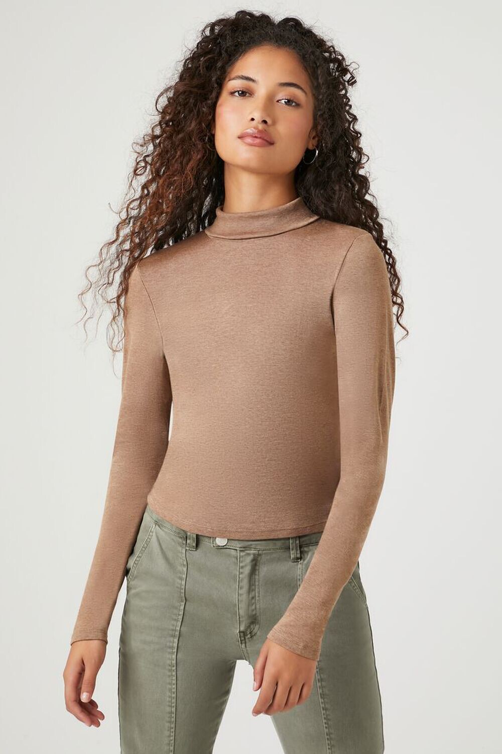 

Приталенный топ с высоким воротником Forever 21, коричневый