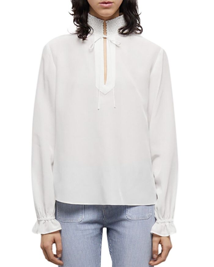

Шелковый топ с присборенным воротником The Kooples