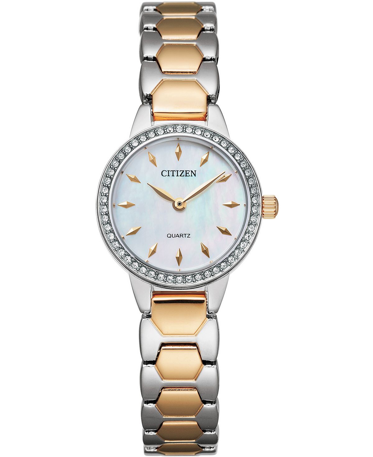 цена Женские кварцевые двухцветные часы-браслет из нержавеющей стали, 24 мм Citizen