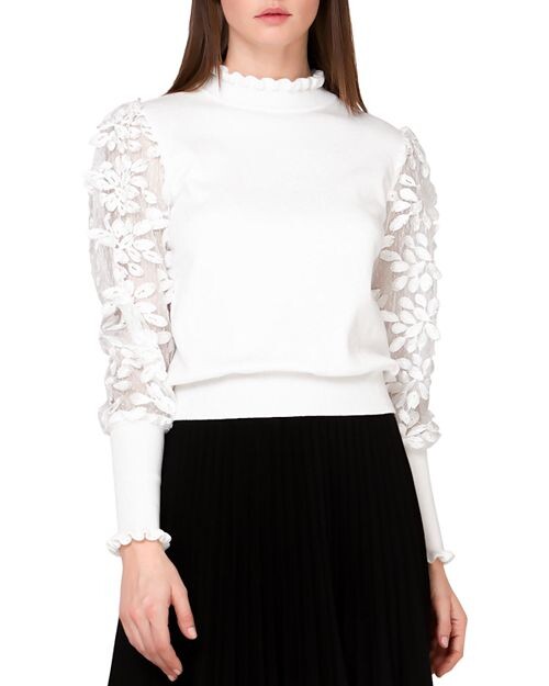 

Свитер с сетчатыми рукавами Gracia, цвет White