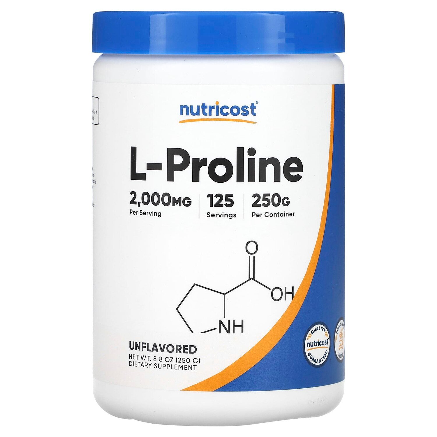 

L-пролин, без добавок, 250 г (8,8 унции), Nutricost