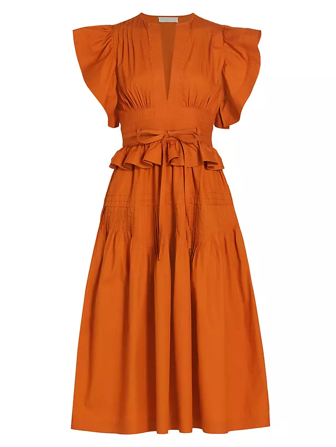 

Платье миди Florence из поплина с развевающимися рукавами Ulla Johnson, цвет saffron