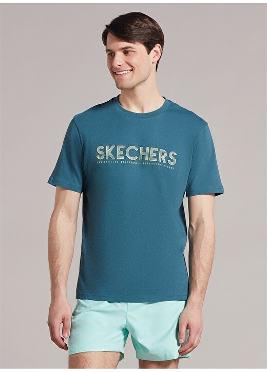 

Однотонная зеленая мужская футболка с круглым вырезом Skechers, Зеленый