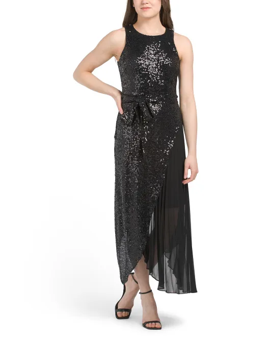 

Платье миди со складками и пайетками Badgley Mischka, черный