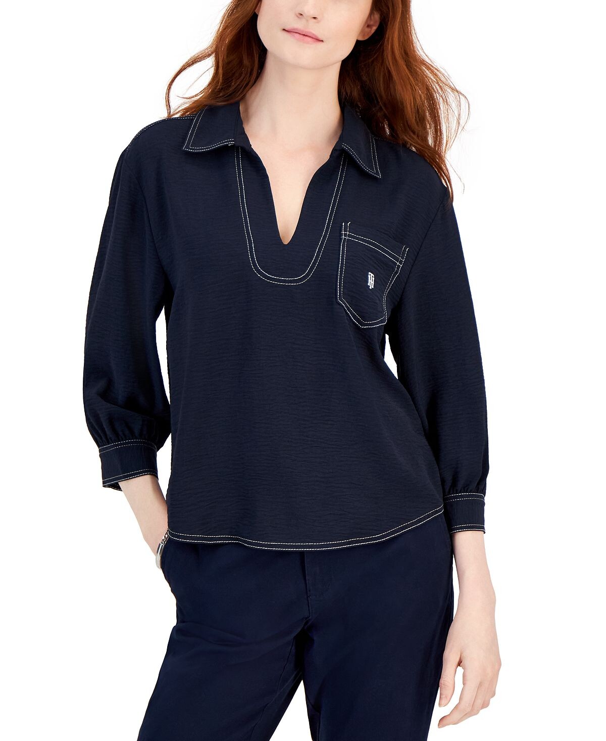 

Женский топ с контрастной строчкой и рукавами 3/4 Tommy Hilfiger