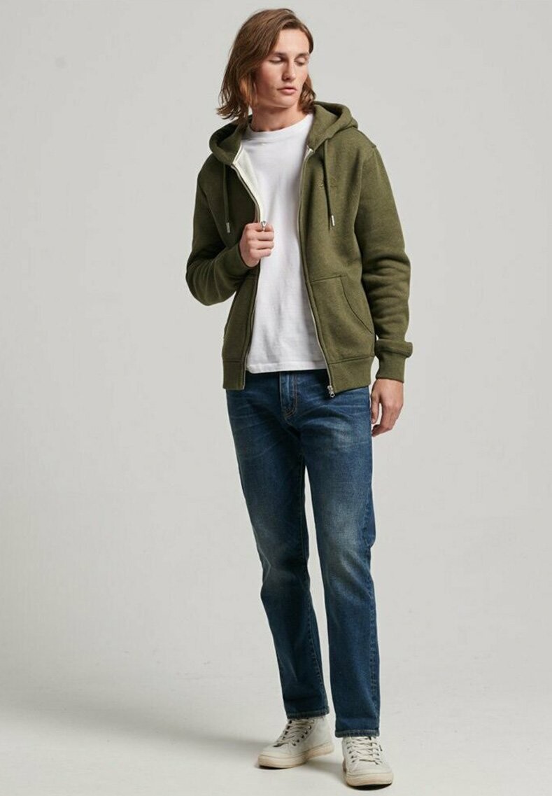 

Толстовка на молнии Superdry Vintage Logo Emb, оливковый меланж, Серый