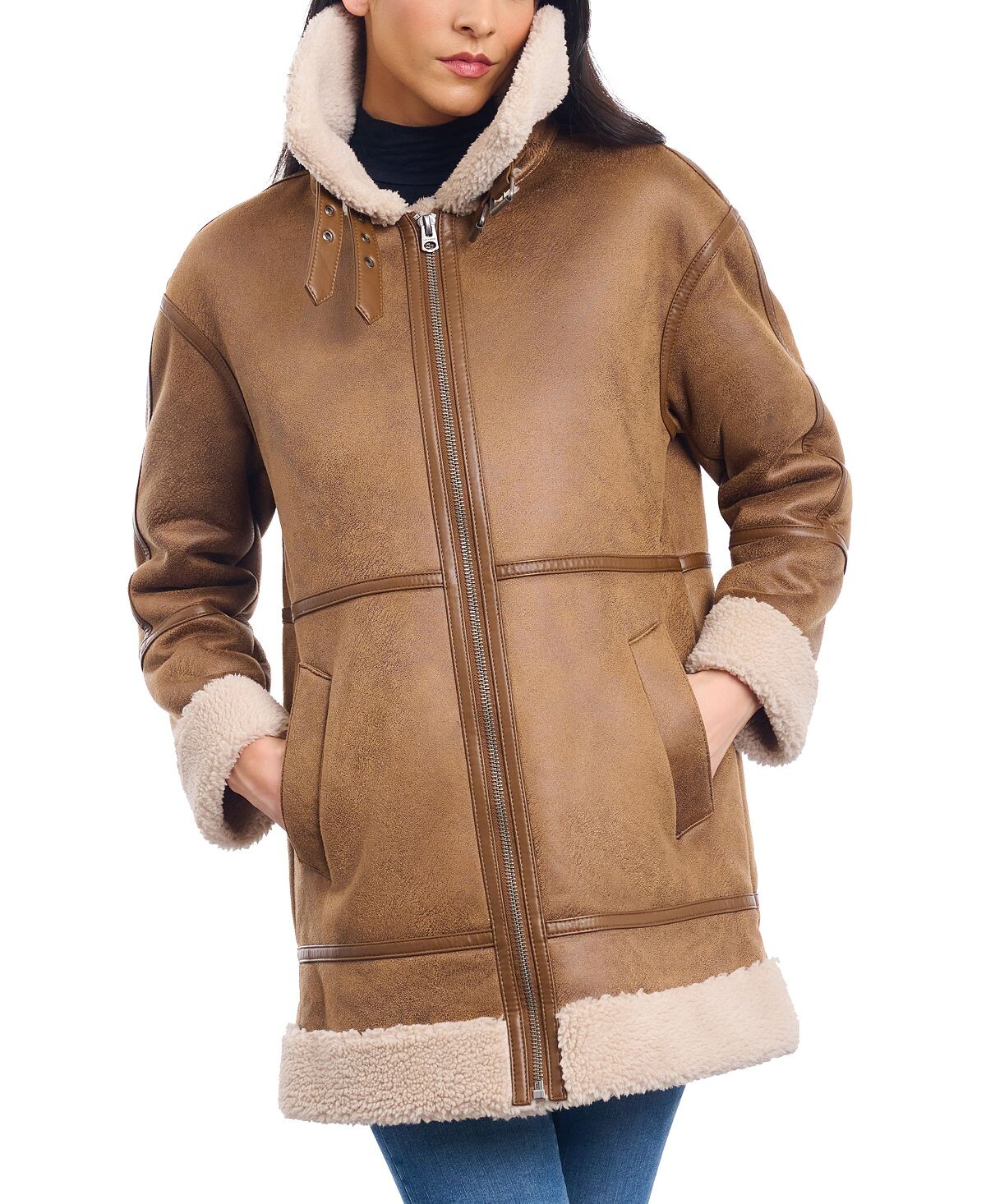 

Женское пальто из искусственной овчины на молнии спереди Lucky Brand
