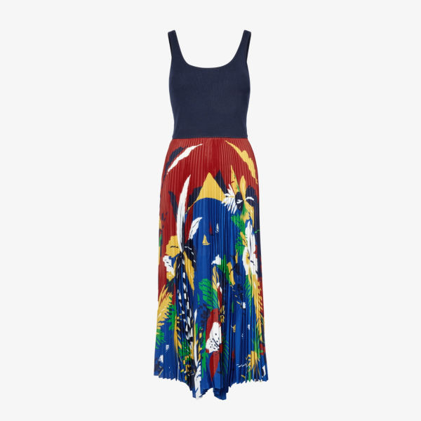 цена Тканое платье миди с контрастным плиссированным подолом Polo Ralph Lauren, цвет 1609 sail stripe